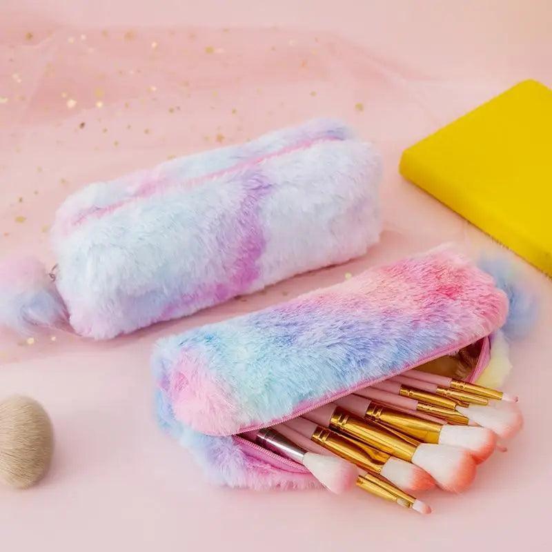 Cute Candy Color Creative Plush Students  Pencil Case Soft Stationery Large Capacity Pouch For Girls