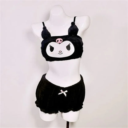 Cute Kawaii Animal Coral Fleece Lingerie Set for Women