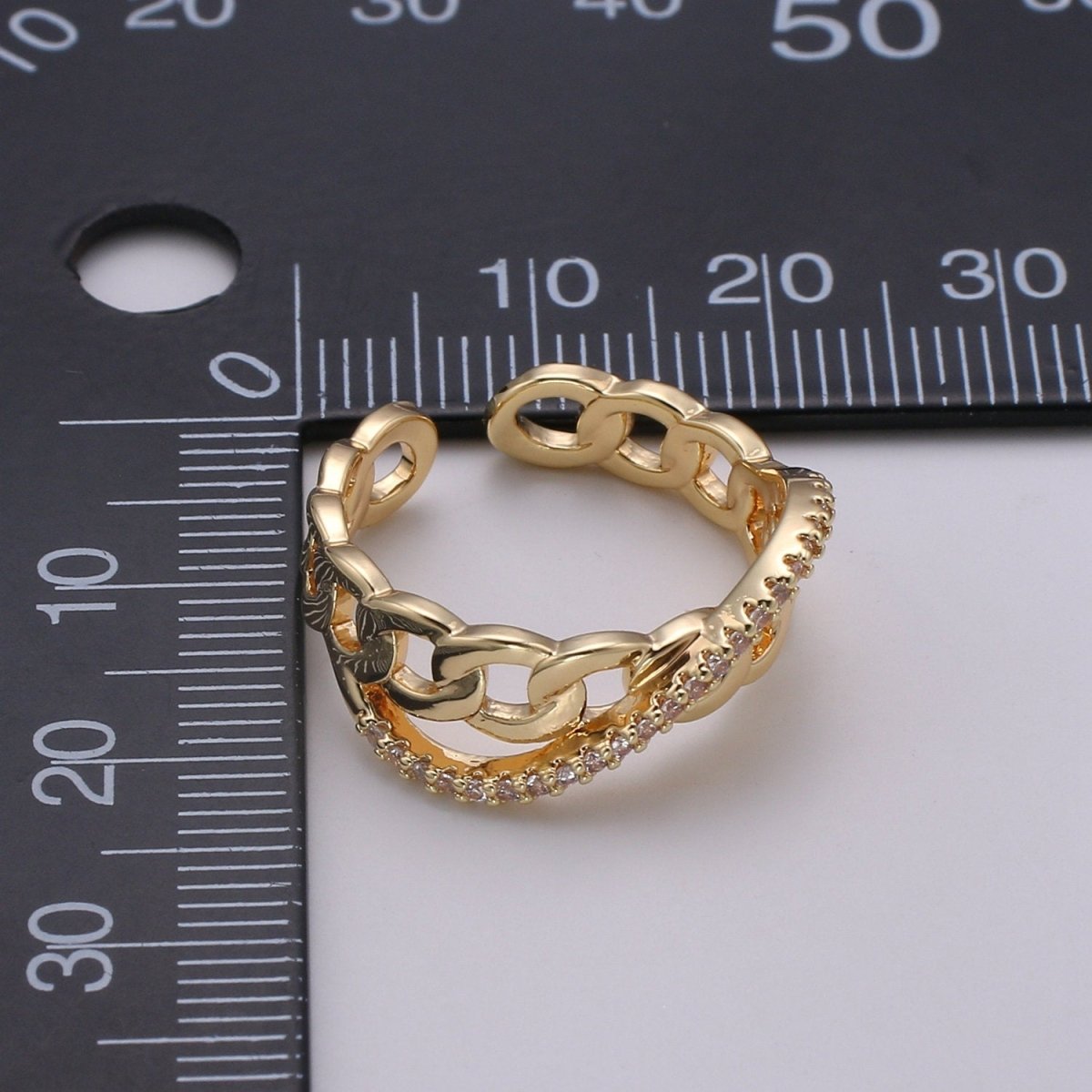 Cz Chain Ring - Curb Chain Ring - Gold Ring - Stackable Rings - Minimalist Ring - Twist Chain Ring - Statement Ring - Layering Ring  R-152