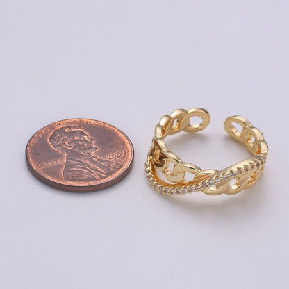 Cz Chain Ring - Curb Chain Ring - Gold Ring - Stackable Rings - Minimalist Ring - Twist Chain Ring - Statement Ring - Layering Ring  R-152