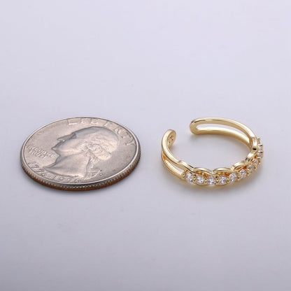 Cz Double Band Ring, Open Ring Adjustable Ring, Dainty Ring, Wholesale Ring, Gold Jewelry gift for Valentine R-185