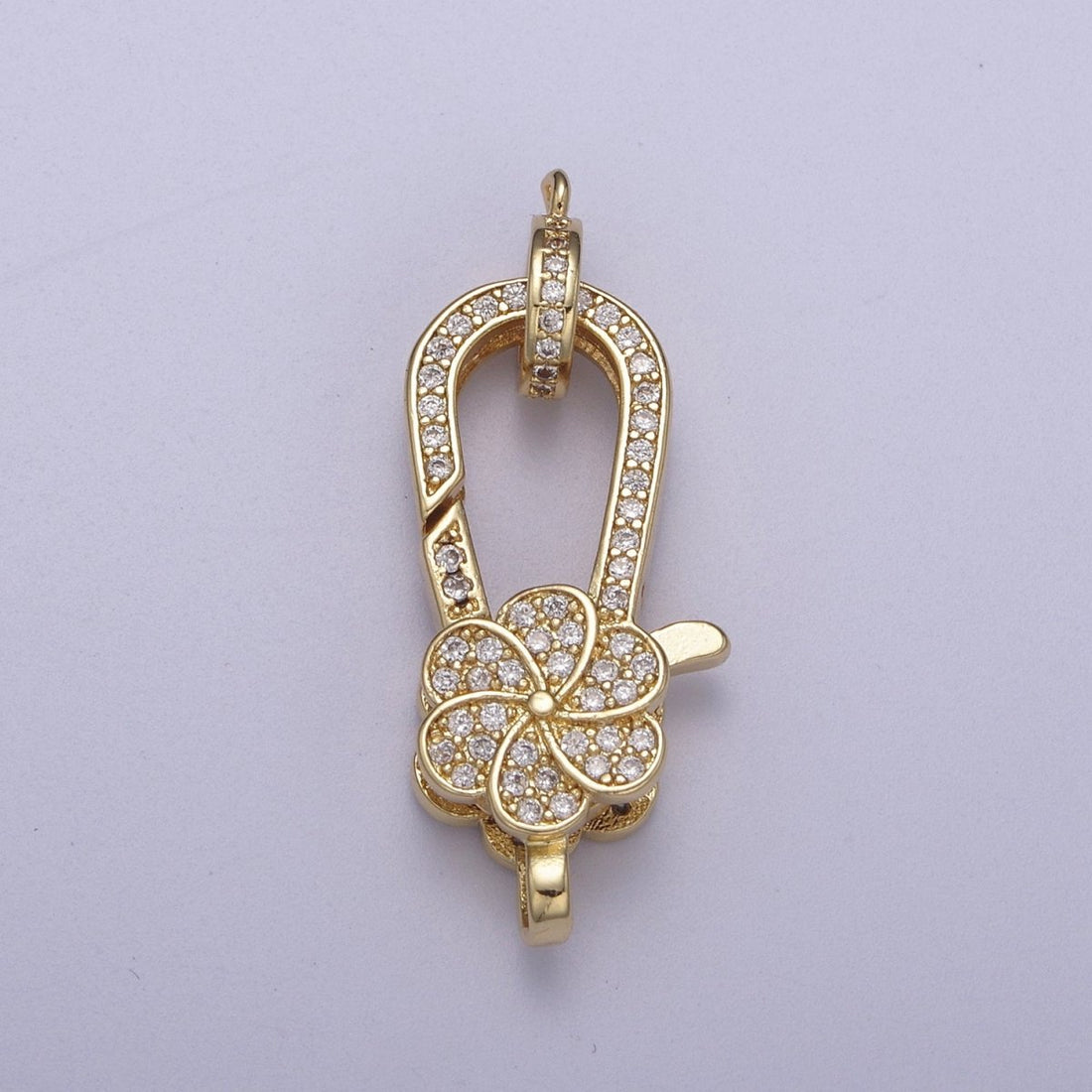 CZ Gold Filled Clear Micro Pave Flower Lobster Claw Clasp, Cubic Lobster Clasp L-607