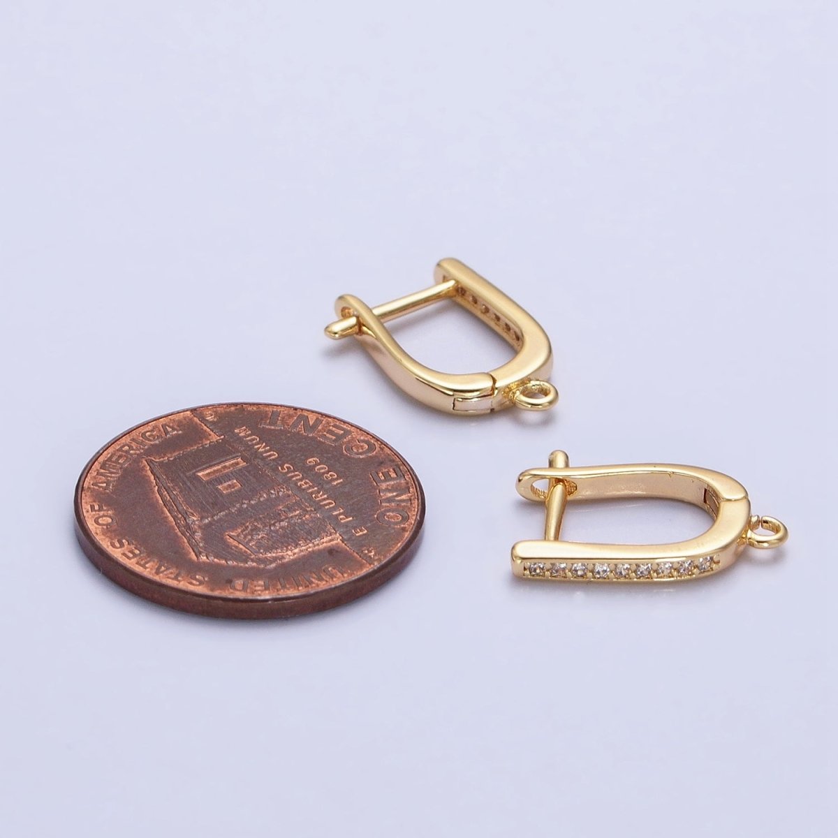 CZ Gold Huggie Earring one touch w/ open link Gold / Silver Earring Lever back earring making Supply Z-160 Z-159