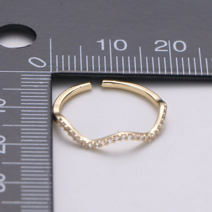 Cz Gold wave ring, Micro Pave Open Ring Gold Vermeil ring, Dainty wave ring, Ocean ring, Micro Pave Stacking rings, Beach ring gold wave | R-123