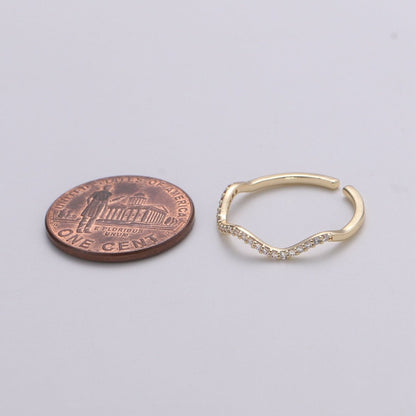 Cz Gold wave ring, Micro Pave Open Ring Gold Vermeil ring, Dainty wave ring, Ocean ring, Micro Pave Stacking rings, Beach ring gold wave | R-123