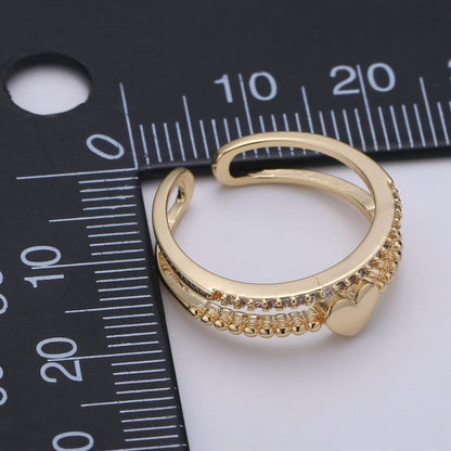 Cz Heart Ring Adjustable Ring, Double Band Ring, Wholesale Ring, Gold Jewelry gift for Valentine Ring-279