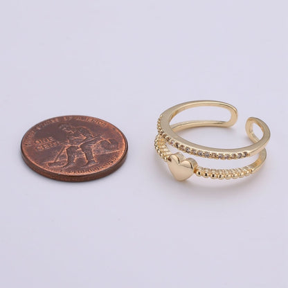 Cz Heart Ring Adjustable Ring, Double Band Ring, Wholesale Ring, Gold Jewelry gift for Valentine Ring-279