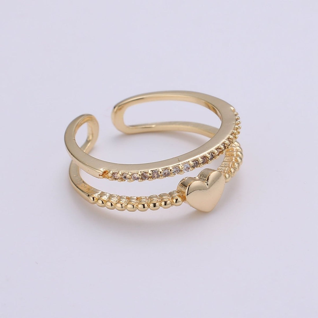 Cz Heart Ring Adjustable Ring, Double Band Ring, Wholesale Ring, Gold Jewelry gift for Valentine Ring-279