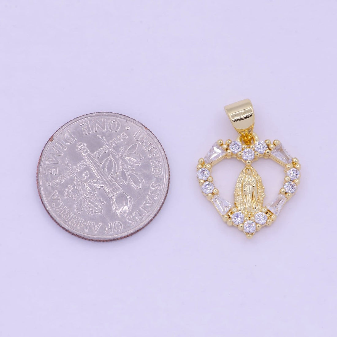 CZ Heart Virgin Mary Pendant Gold Filled Lady Guadalupe Charm for Necklace Bracelet X-462