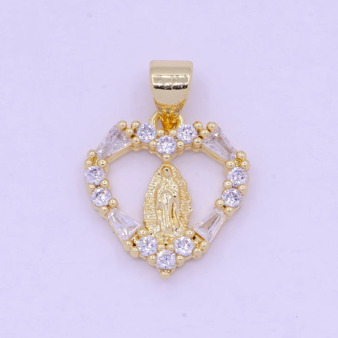 CZ Heart Virgin Mary Pendant Gold Filled Lady Guadalupe Charm for Necklace Bracelet X-462
