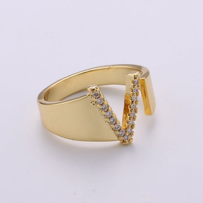 Cz Initial Gold Ring Alphabet Ring Gold Stacking Ring Adjustable Ring Letter Ring Vintage Gold Rings Initial Ring Thumb Ring Open Ring R-396-R-421