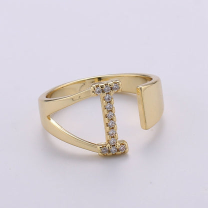 Cz Initial Gold Ring Alphabet Ring Gold Stacking Ring Adjustable Ring Letter Ring Vintage Gold Rings Initial Ring Thumb Ring Open Ring R-396-R-421
