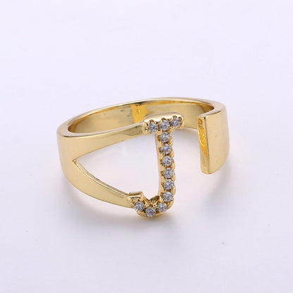 Cz Initial Gold Ring Alphabet Ring Gold Stacking Ring Adjustable Ring Letter Ring Vintage Gold Rings Initial Ring Thumb Ring Open Ring R-396-R-421