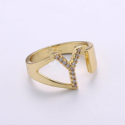 Cz Initial Gold Ring Alphabet Ring Gold Stacking Ring Adjustable Ring Letter Ring Vintage Gold Rings Initial Ring Thumb Ring Open Ring R-396-R-421