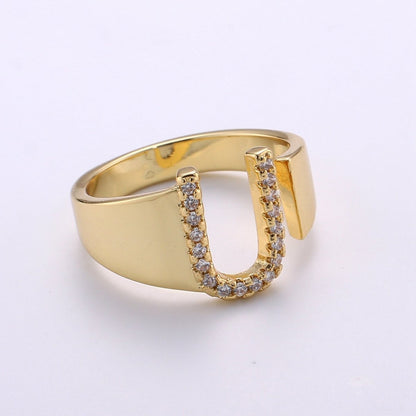 Cz Initial Gold Ring Alphabet Ring Gold Stacking Ring Adjustable Ring Letter Ring Vintage Gold Rings Initial Ring Thumb Ring Open Ring R-396-R-421