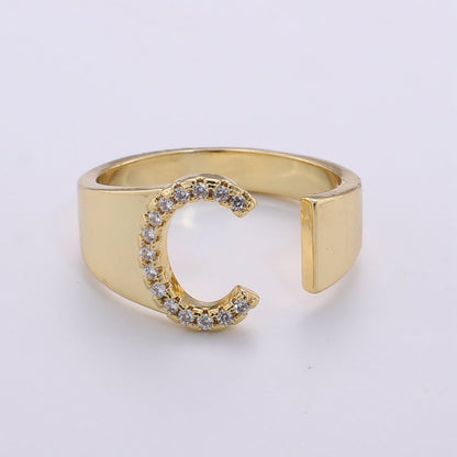 Cz Initial Gold Ring Alphabet Ring Gold Stacking Ring Adjustable Ring Letter Ring Vintage Gold Rings Initial Ring Thumb Ring Open Ring R-396-R-421