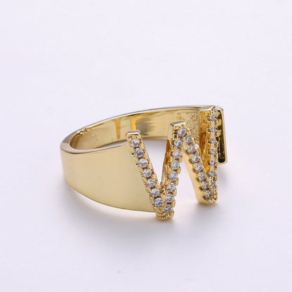 Cz Initial Gold Ring Alphabet Ring Gold Stacking Ring Adjustable Ring Letter Ring Vintage Gold Rings Initial Ring Thumb Ring Open Ring R-396-R-421