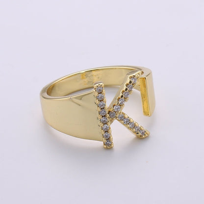 Cz Initial Gold Ring Alphabet Ring Gold Stacking Ring Adjustable Ring Letter Ring Vintage Gold Rings Initial Ring Thumb Ring Open Ring R-396-R-421