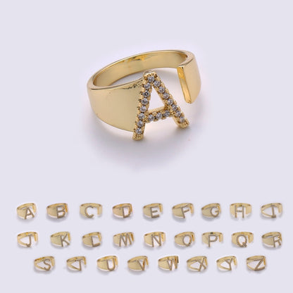 Cz Initial Gold Ring Alphabet Ring Gold Stacking Ring Adjustable Ring Letter Ring Vintage Gold Rings Initial Ring Thumb Ring Open Ring R-396-R-421