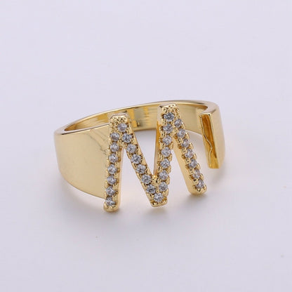Cz Initial Gold Ring Alphabet Ring Gold Stacking Ring Adjustable Ring Letter Ring Vintage Gold Rings Initial Ring Thumb Ring Open Ring R-396-R-421
