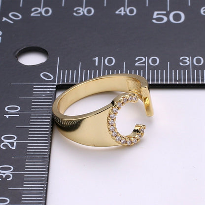 Cz Initial Gold Ring Alphabet Ring Gold Stacking Ring Adjustable Ring Letter Ring Vintage Gold Rings Initial Ring Thumb Ring Open Ring R-396-R-421