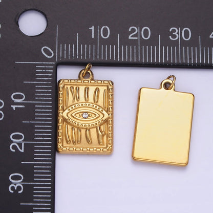CZ Micro Pave Evil Eye On Rectangle Shape Pendant Stainless Steel Tag Charm P1376