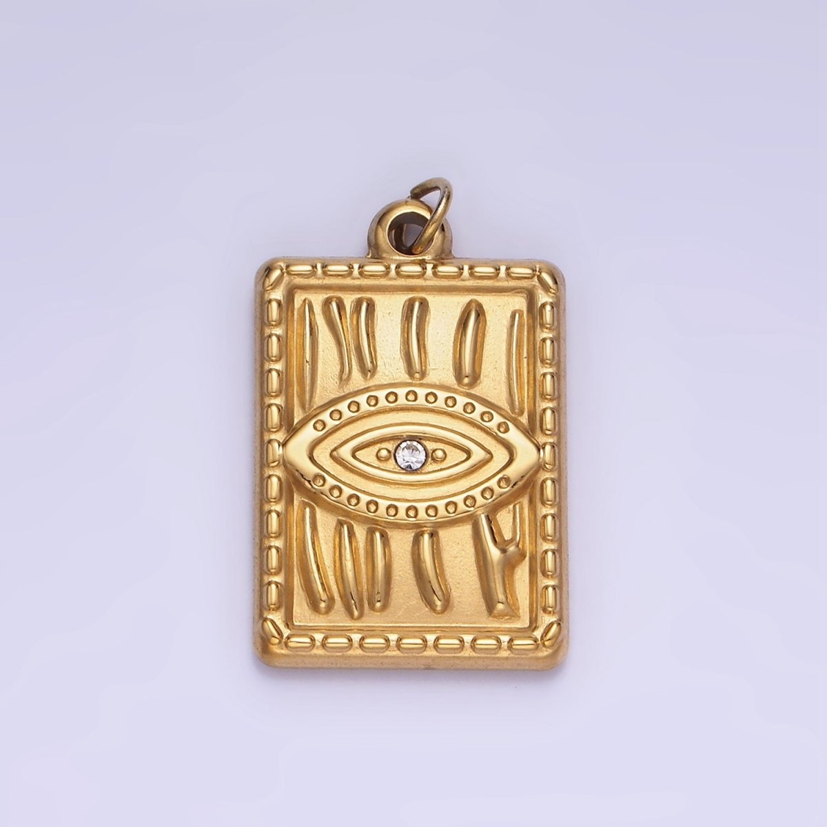 CZ Micro Pave Evil Eye On Rectangle Shape Pendant Stainless Steel Tag Charm P1376