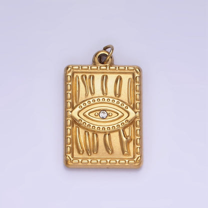 CZ Micro Pave Evil Eye On Rectangle Shape Pendant Stainless Steel Tag Charm P1376