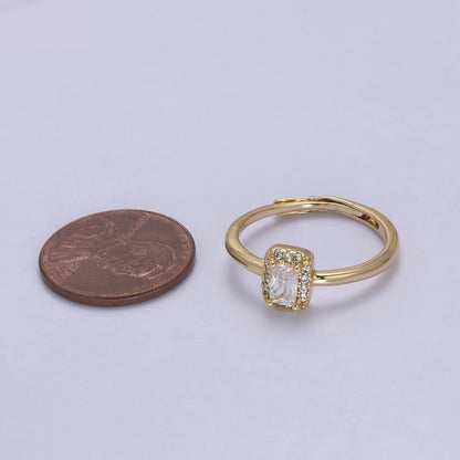 CZ Rectangle Ring Gold Ring Zircon Jewelry Rectangle Promise Ring Adjustable Ring Minimalist Jewelry U-498