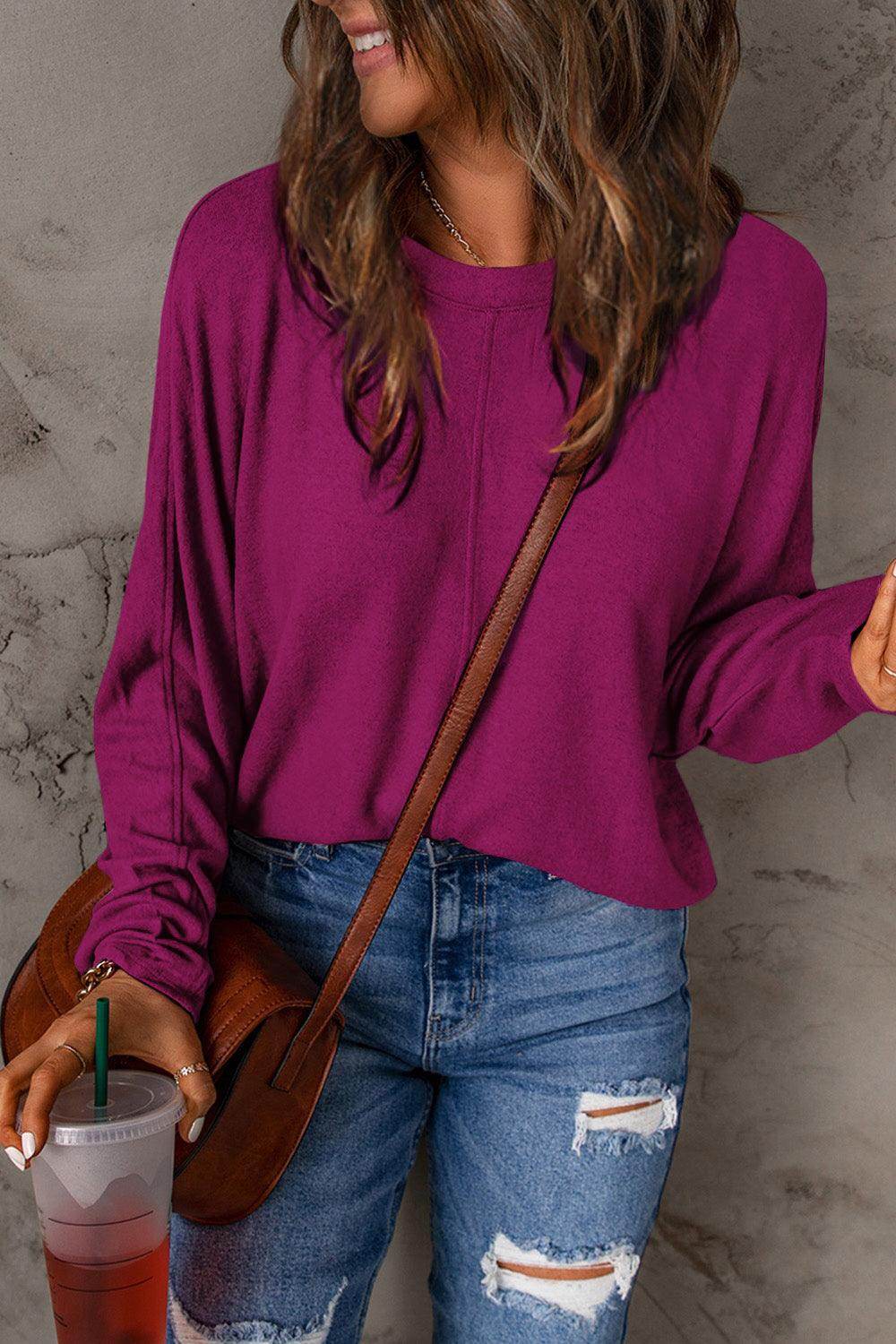 Double Take Full Size Round Neck Long Sleeve T-Shirt for Women