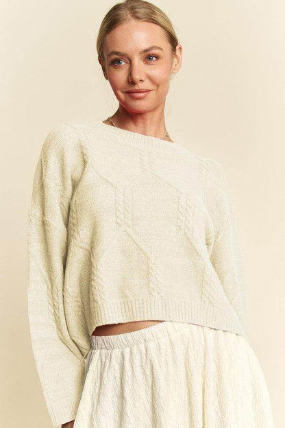 Davi &amp; Dani Diamond Cable Pattern Drop Shoulder Sweater