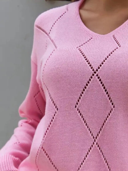Openwork V-Neck Sweater