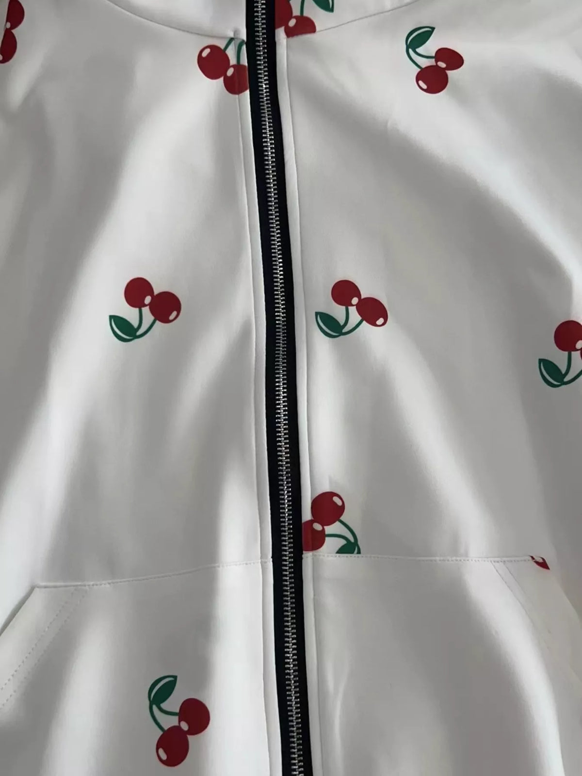 Cherry Print Oversized Zip-Up Hoodie