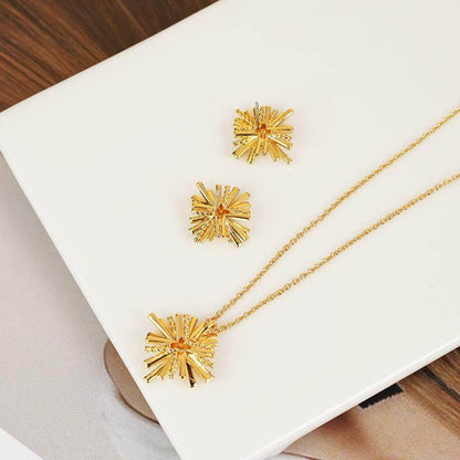 Starburst Gold-Plated Earrings and Necklace Set for Women