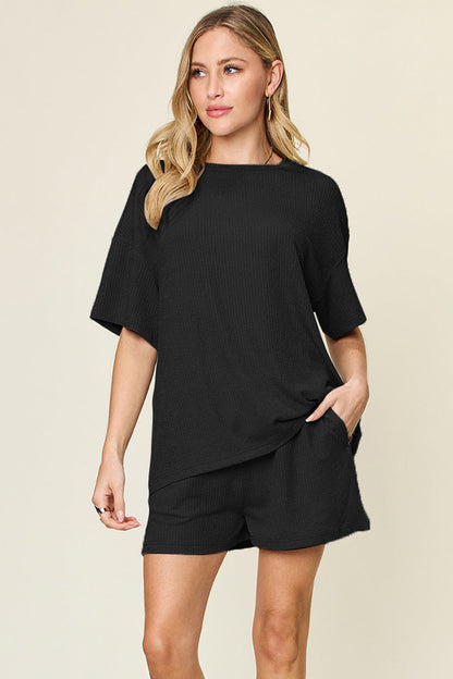 Slightly Stretchy Round Neck T-Shirt &amp; Shorts Set