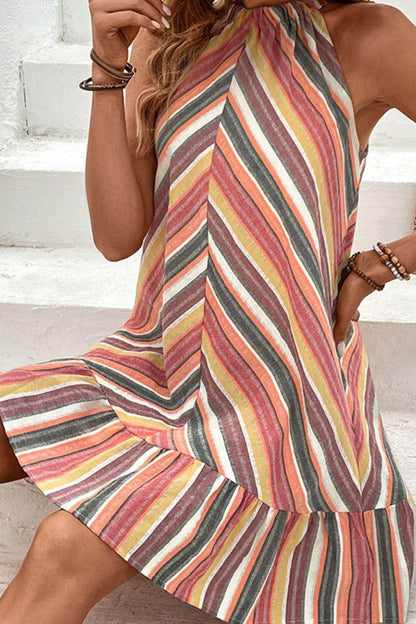Perfee Striped Round Neck Sleeveless Mini Dress for Women