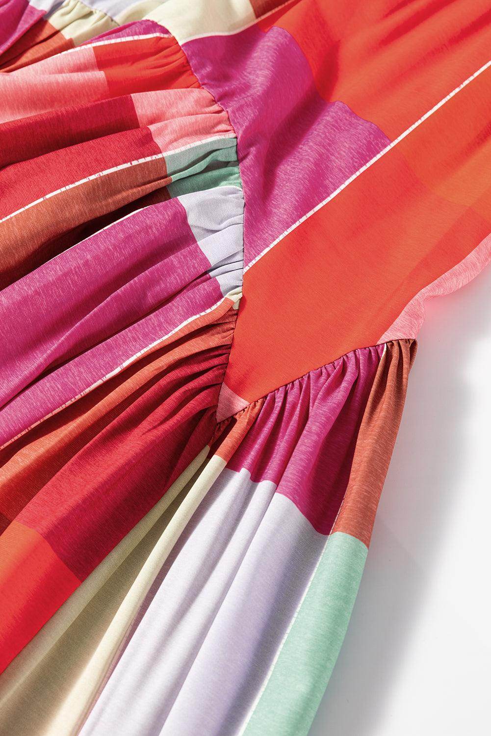 Color Block Elastic Waist Maxi Skirt for Women Fashion