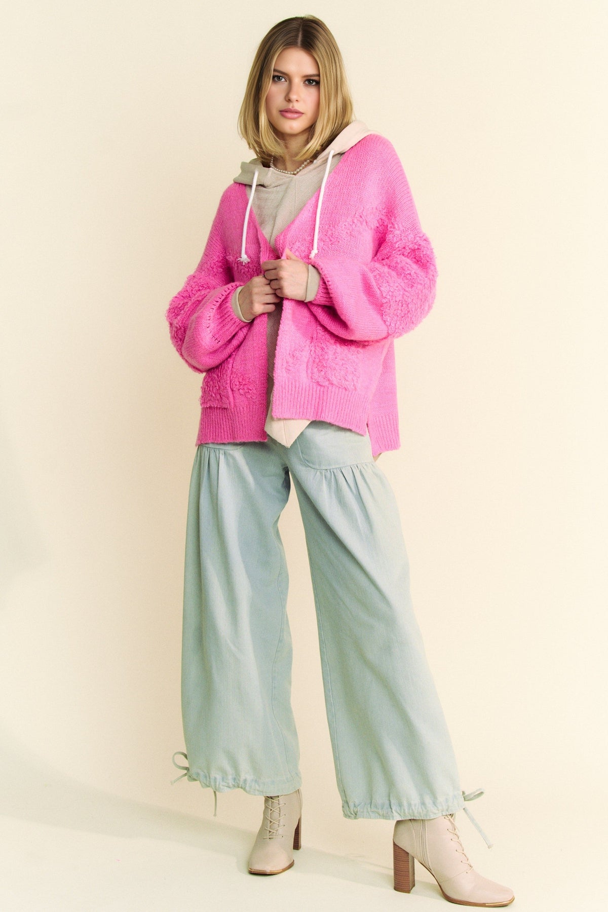 Back To School Sweater - Davi &amp; Dani Side Slit Open Front Long Sleeve Cardigan