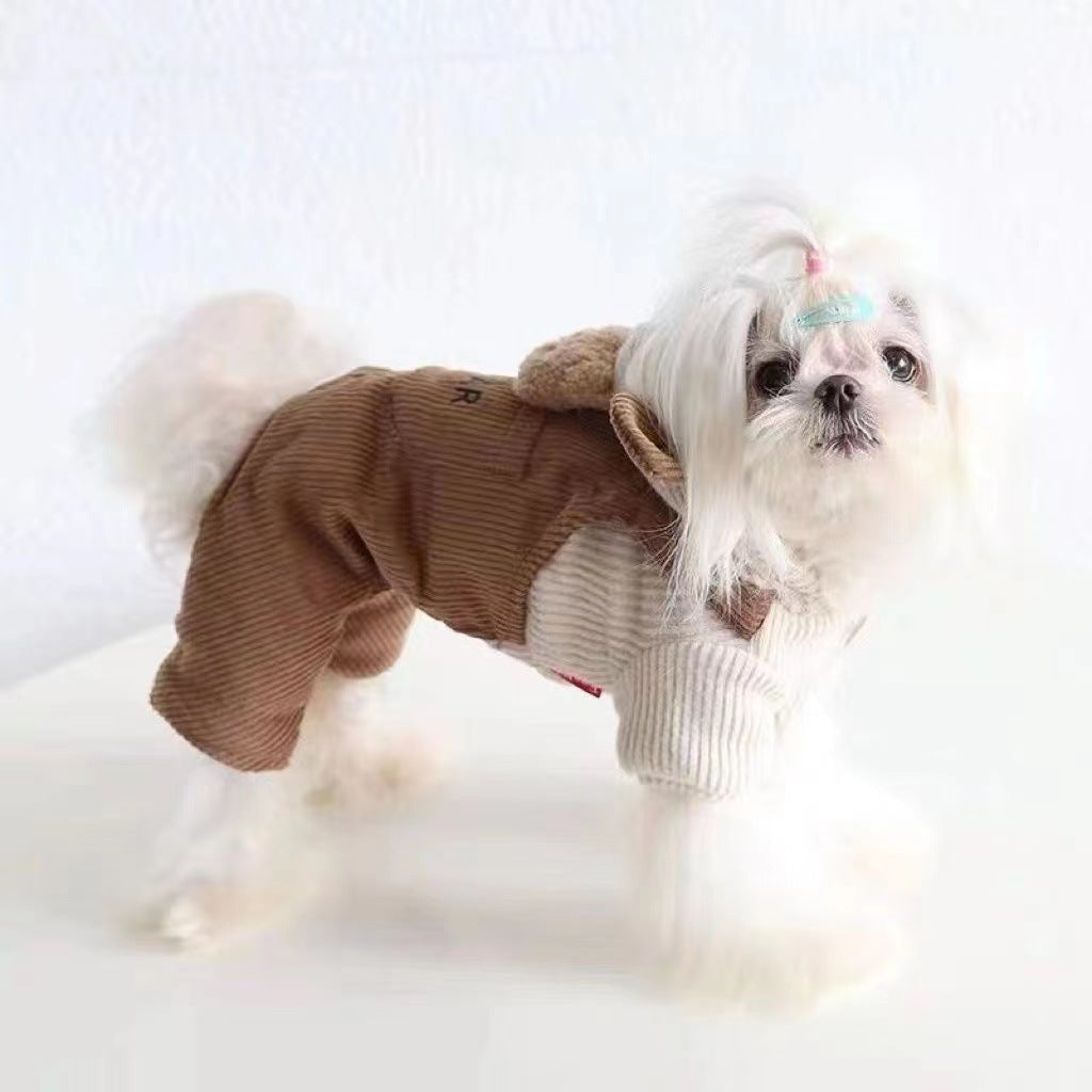 Pet Dog Fleece-lined Thick Style Milk Coffee Bear Four-legged Overalls