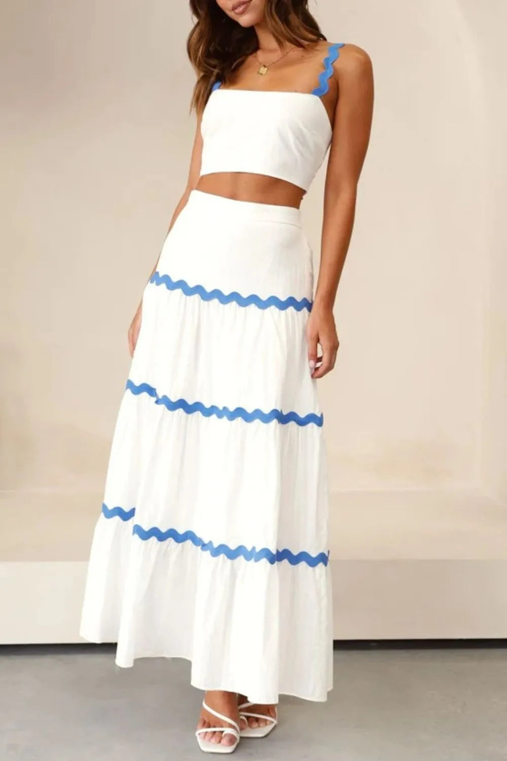 Contrast Trim Cami and Maxi Skirt Set