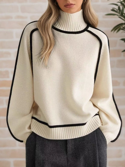 Contrast Trim Turtleneck Sweater