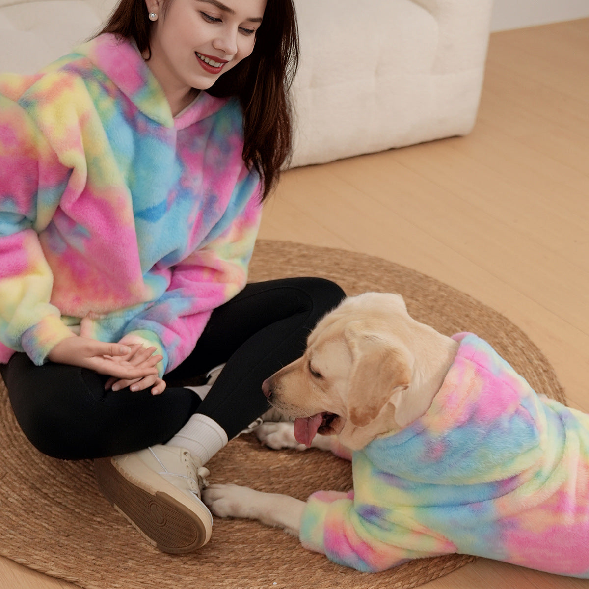 Pet Hoodie Tie Dye Rabbit Fur Rainbow-colored Dog Hoodie