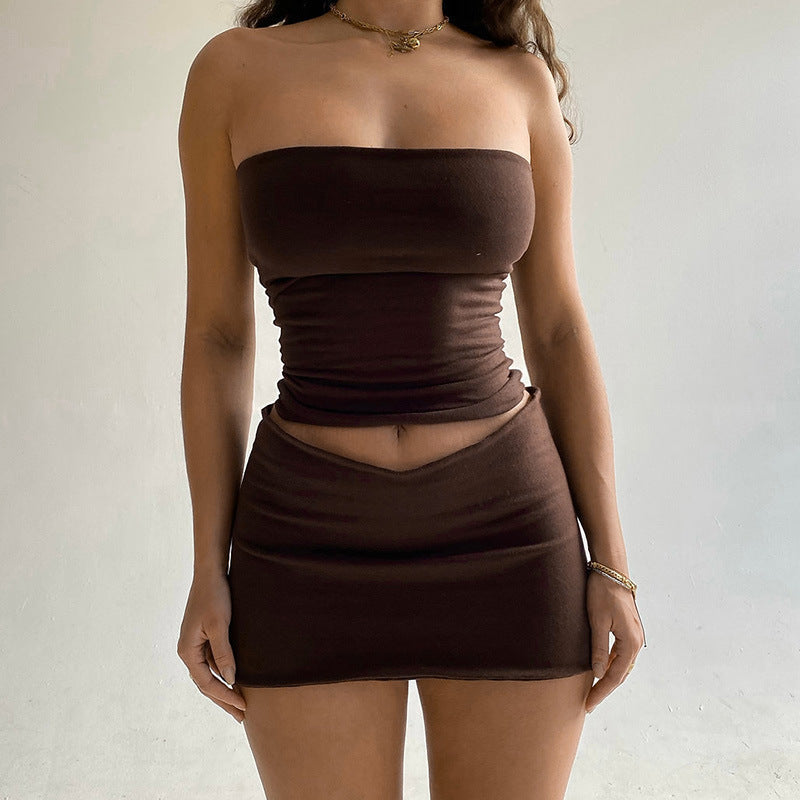 Midriff-Baring Top Sheath Skirt Set