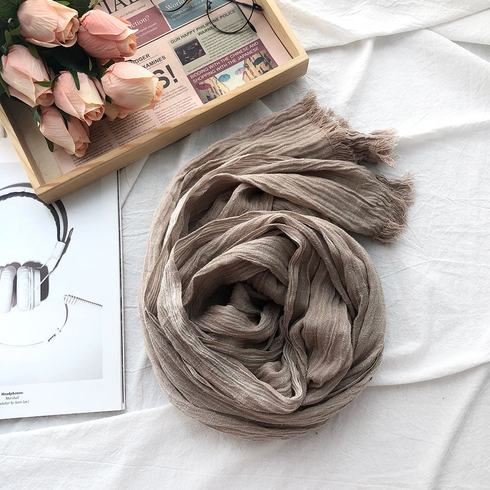 Japanese Korean Striped Solid Color Cotton And Linen Scarf