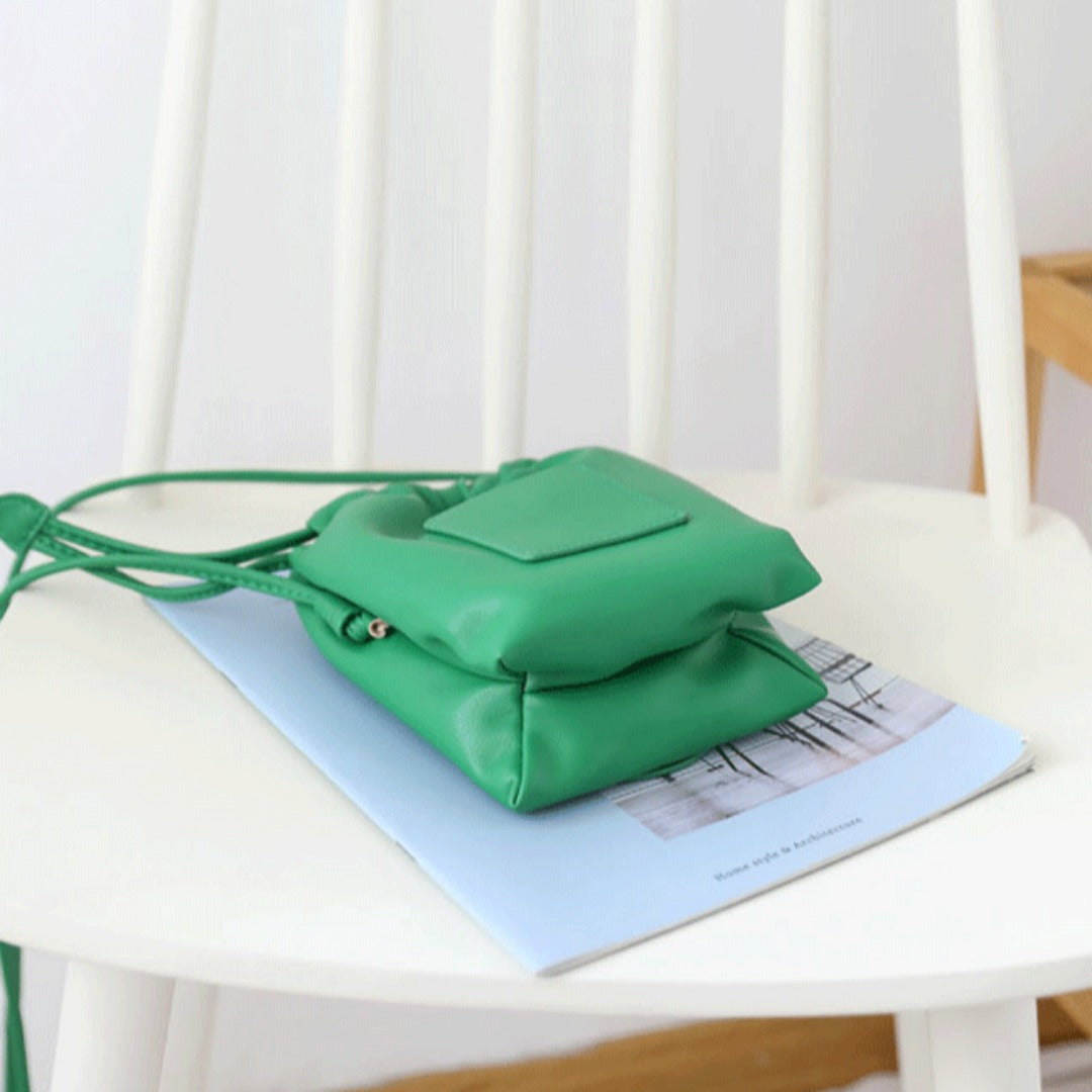 Soft PU Cute Mini Mobile Phone Bag - Fashionable Pleated Shoulder Women&