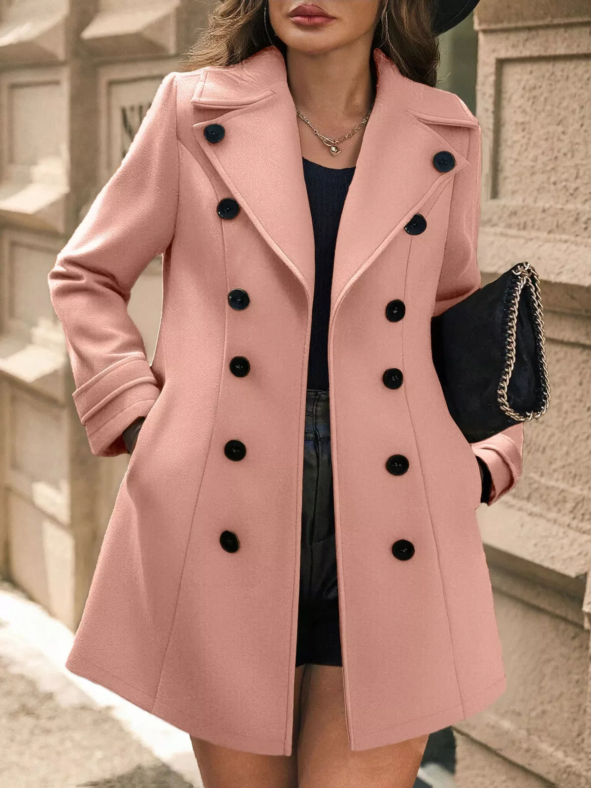 Double-Breasted Wool Blend Overcoat
