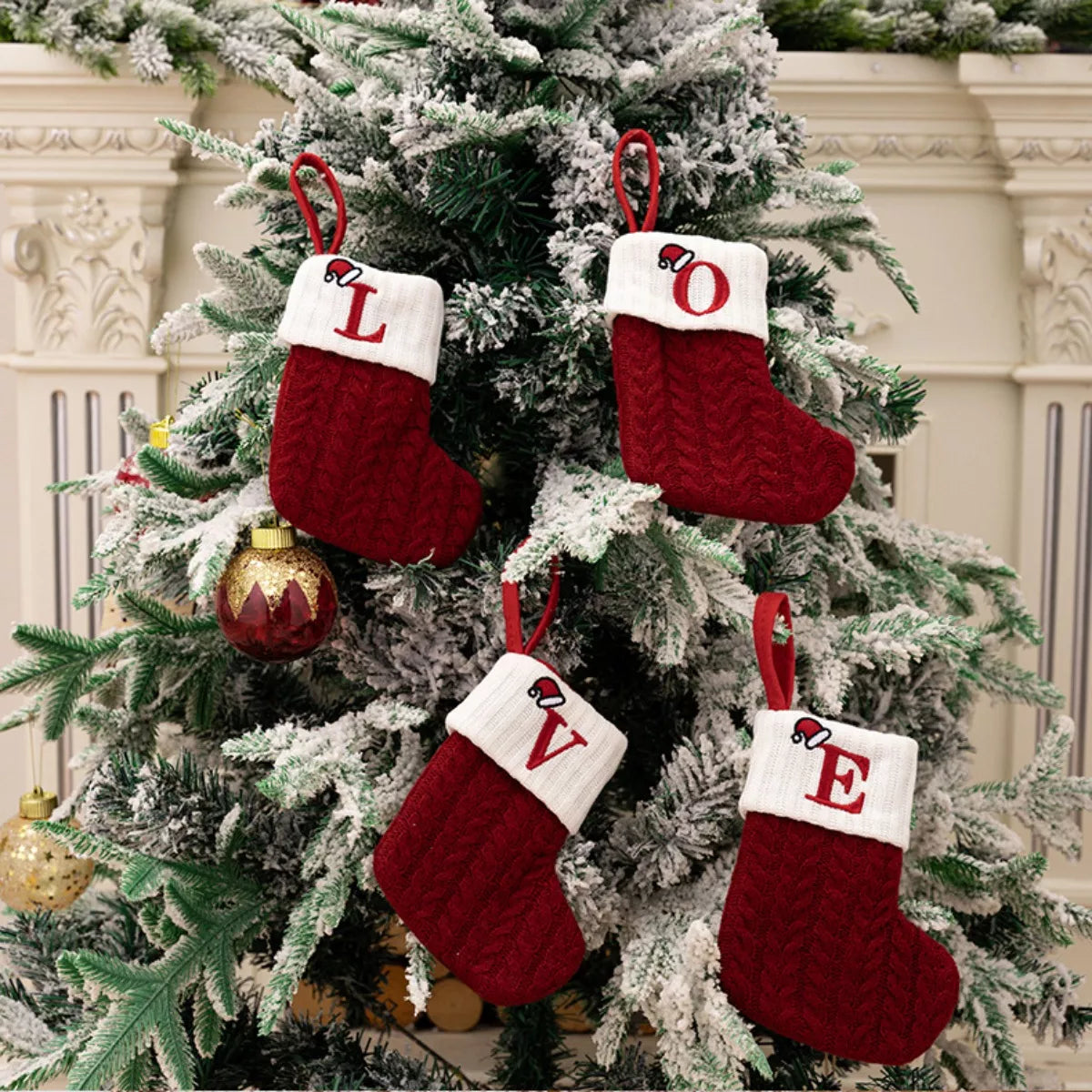 Cable-Knit Contrast Christmas Stockings