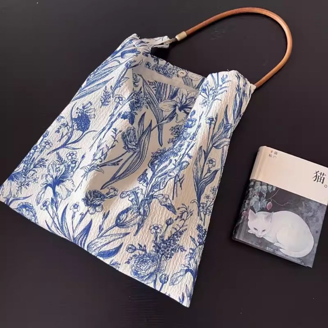 Design retro blue and white porcelain flower bag, single shoulder strap armpit bag, shoulder bag lightweight, hobo bag cloth