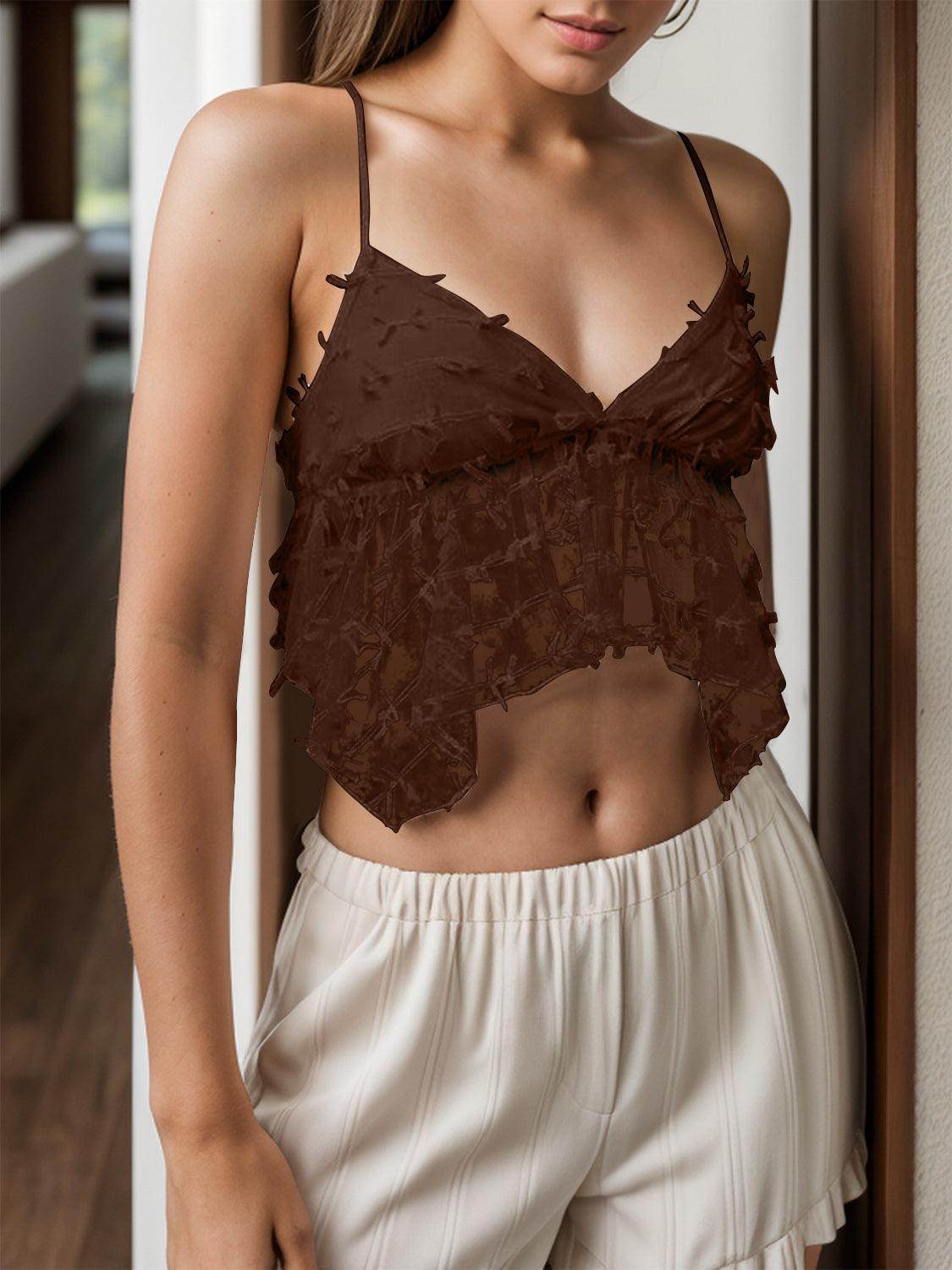 Tied V-Neck Cami for Women in Sheer Polyester Fabric