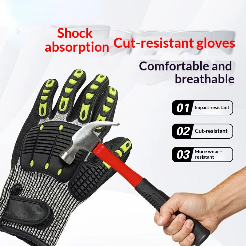 Heavy Duty TPR Impact Gloves - Cut Resistant Mechanics Work Gloves With Anti-Crush Finger Protection, Oil Resistant &amp; Anti-Slip Grip For Construction  Rigging